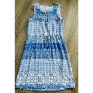 Lucky Brand Blue Paisley Abstract Midi Dress Festival Prairie Boho Cottagecore S